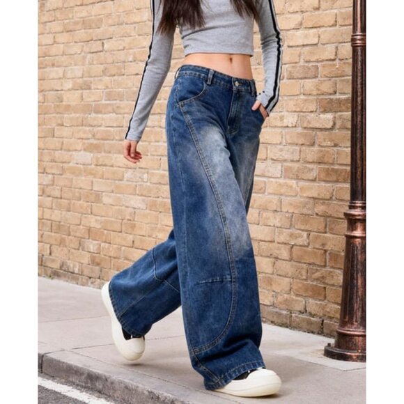 High Waisted Baggy Wide Leg Denim Jeans for Women and Men Casual Style - Picture 3 of 7